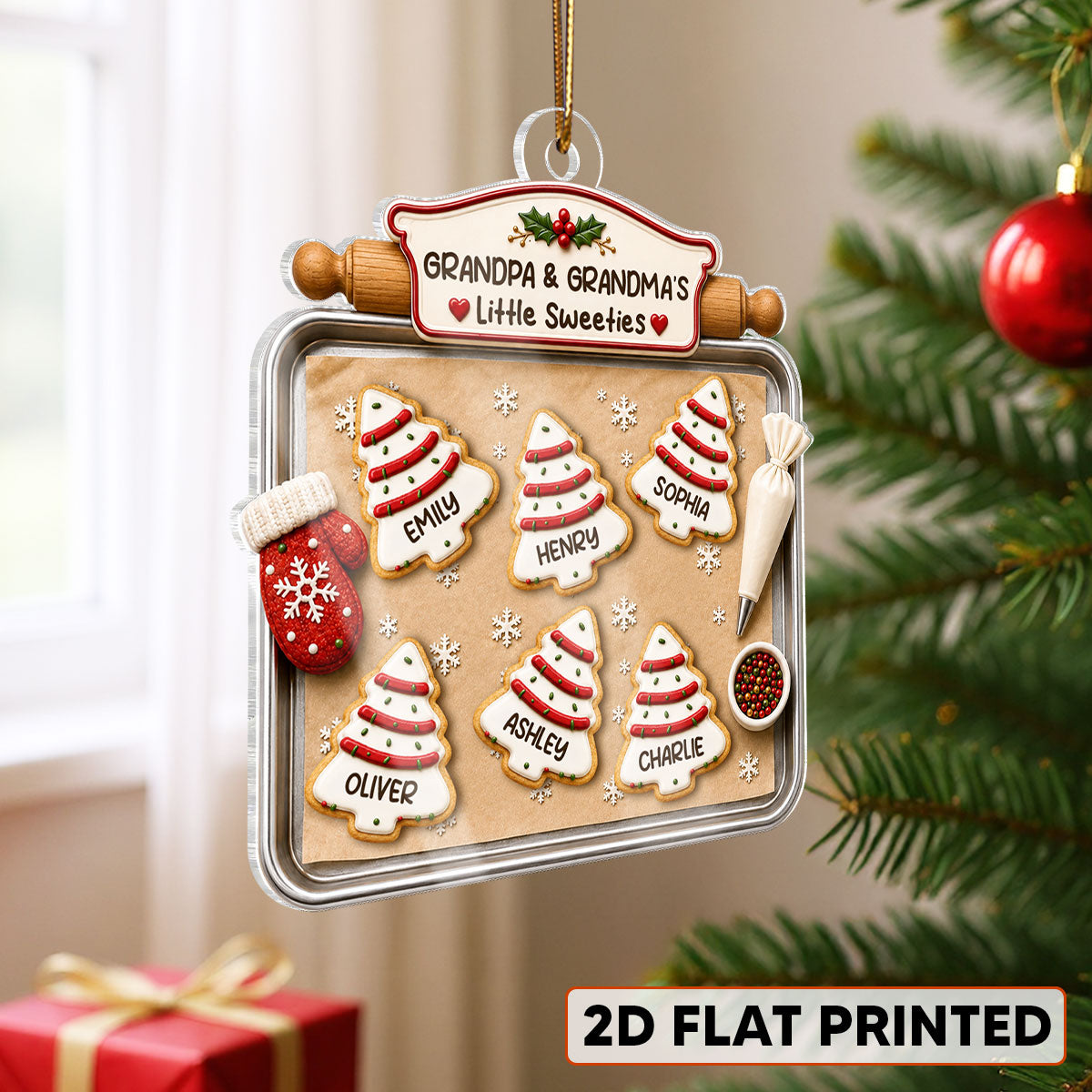 Christmas Tree Cakes Tray Grandpa Grandma Little Sweeties - Personalized Acrylic Ornament - Christmas Decor For Grandparents