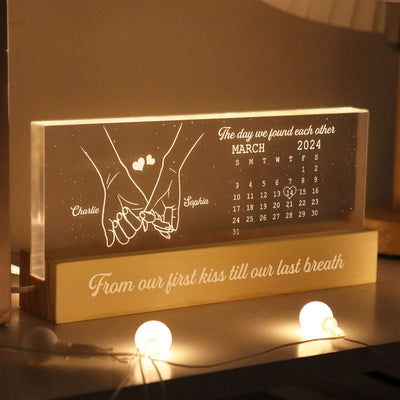The Day It All Began Couple Anniversary Calendar Keepsake Hand In Hand Personalized Acrylic Block LED Night Light