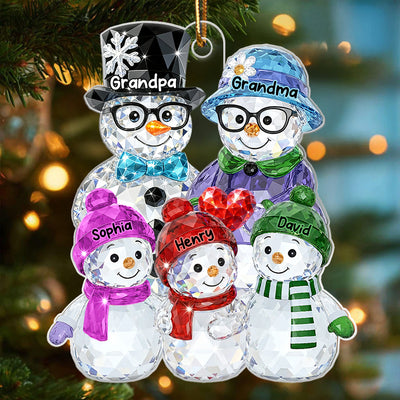 Grandparents And Grankids Snowman Pattern Crystal - Personalized Acrylic Ornament - Heartwarming Christmas Gift For Grandpa, Grandma, Grandparents