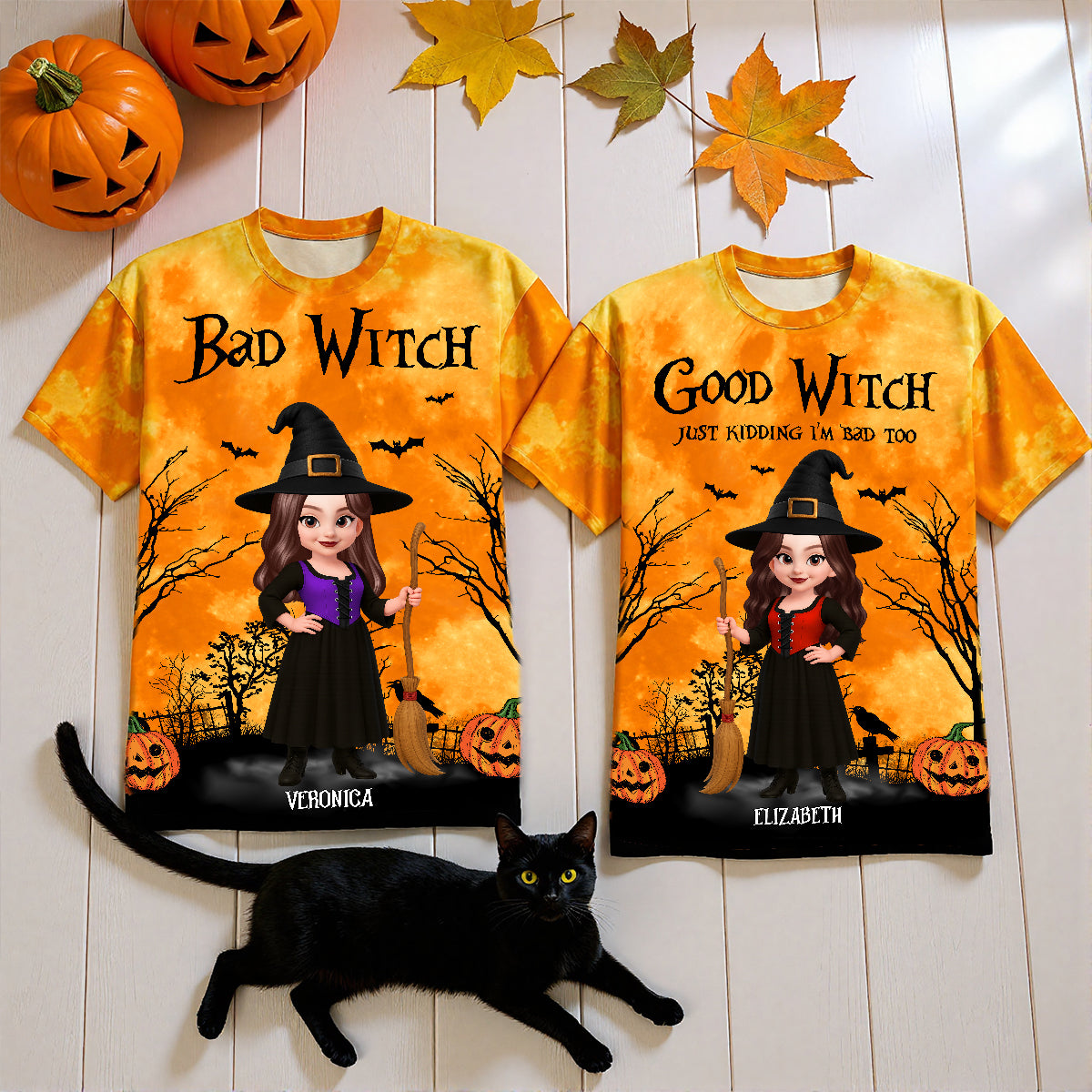 Halloween Witch Besties Good Witch Bad Witch Matching Personalized 3D Shirt