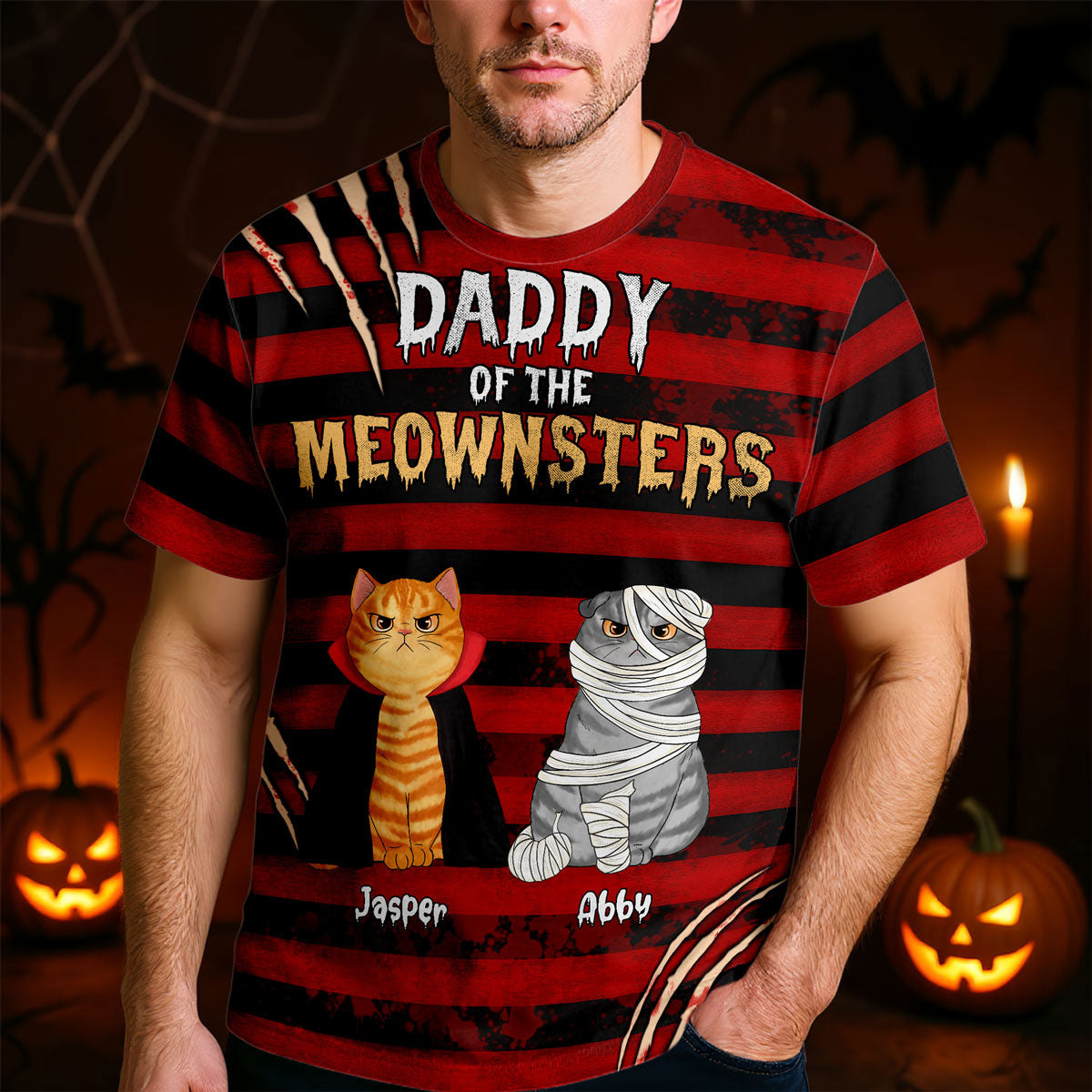 Halloween Horror Theme Cat Mom Cat Dad Personalized 3D Shirt, Halloween Costume For Cat Lovers