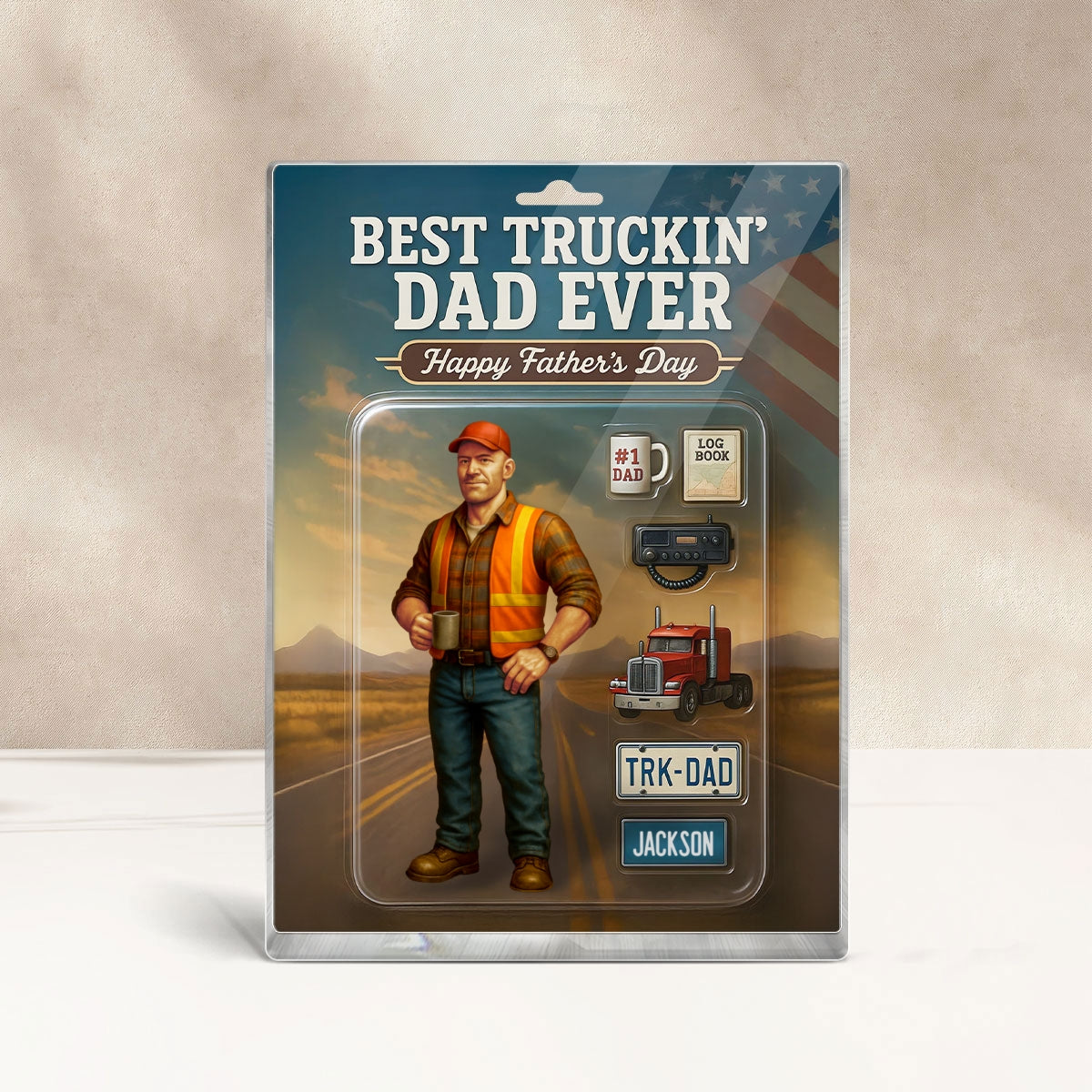 Best Truckin' Dad Ever Custom Action Figure Personalized Acrylic Block Plaque, Father's Day Gift for Trucker Dads