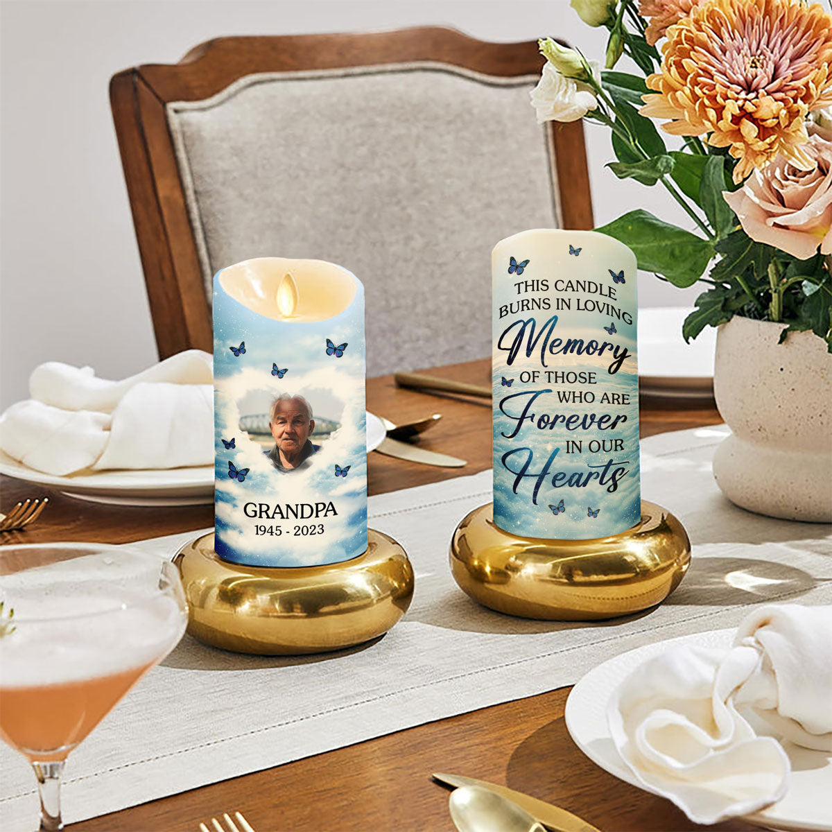 This Candle Burns In Loving Memory Sky Photo Upload Memorial Personalized LED Candle