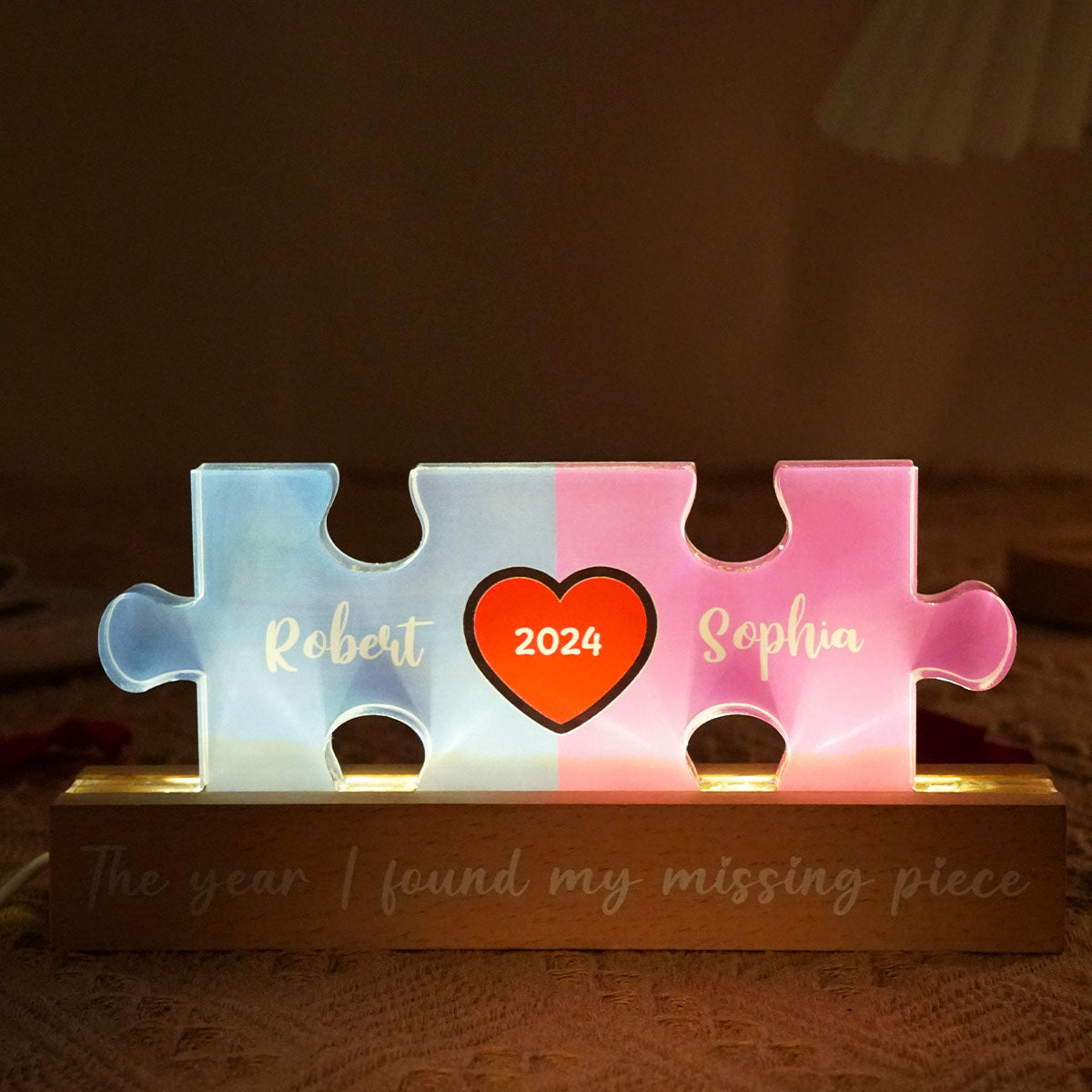Love Is The Piece That Holds Us Together Couple Name Puzzle LED Night Light, Personalized Romantic Home Bedroom Decor For Couples,   Gifts For Her, For Him
