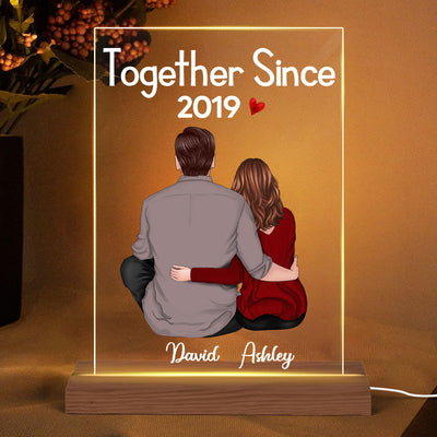 Back View Couple Sitting  Anniversary Gift For Him Gift For Her Personalized Rectangle Acrylic Plaque LED Lamp Night Light
