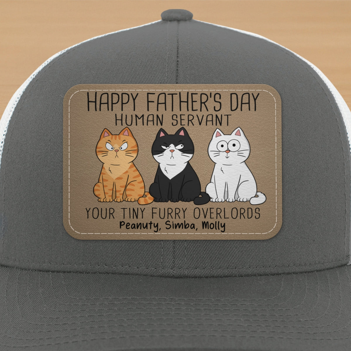 Happy Father‘s Day Human Servant Funny Cute Cats Personalized Leather Patch Hat, Gift For Cat Dad