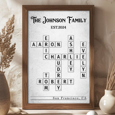 Family Crossword Art Newspaper Created In A Moment Treasured Forever Personalized Poster
