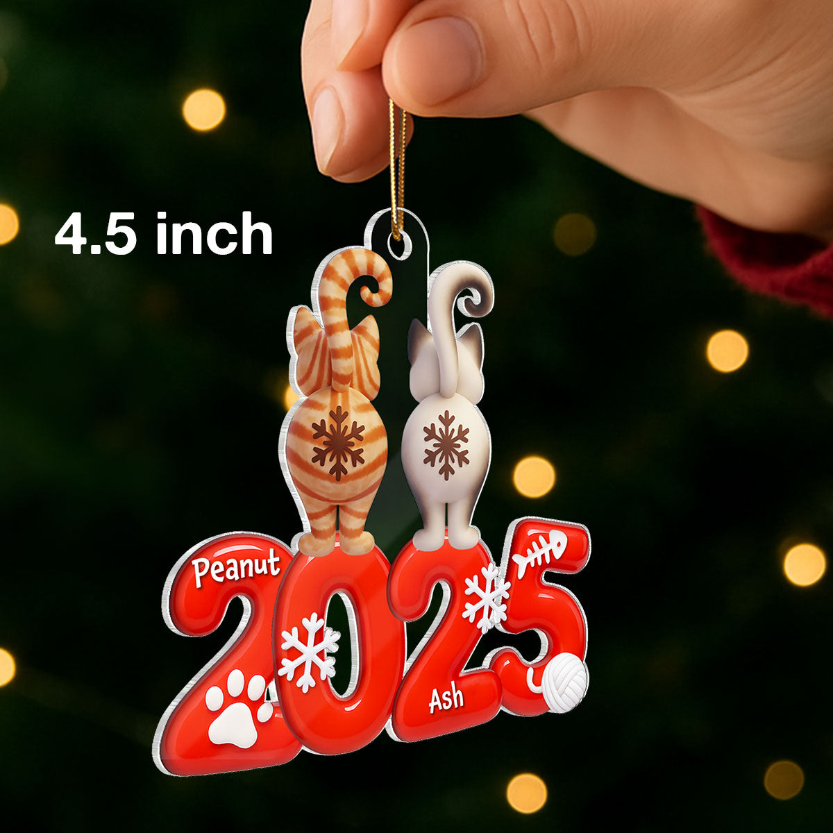 Funny Cat Back View 2025 Christmas - Personalized Acrylic Ornament - Gift for Cat Moms, Cat Dads, Cat Lovers