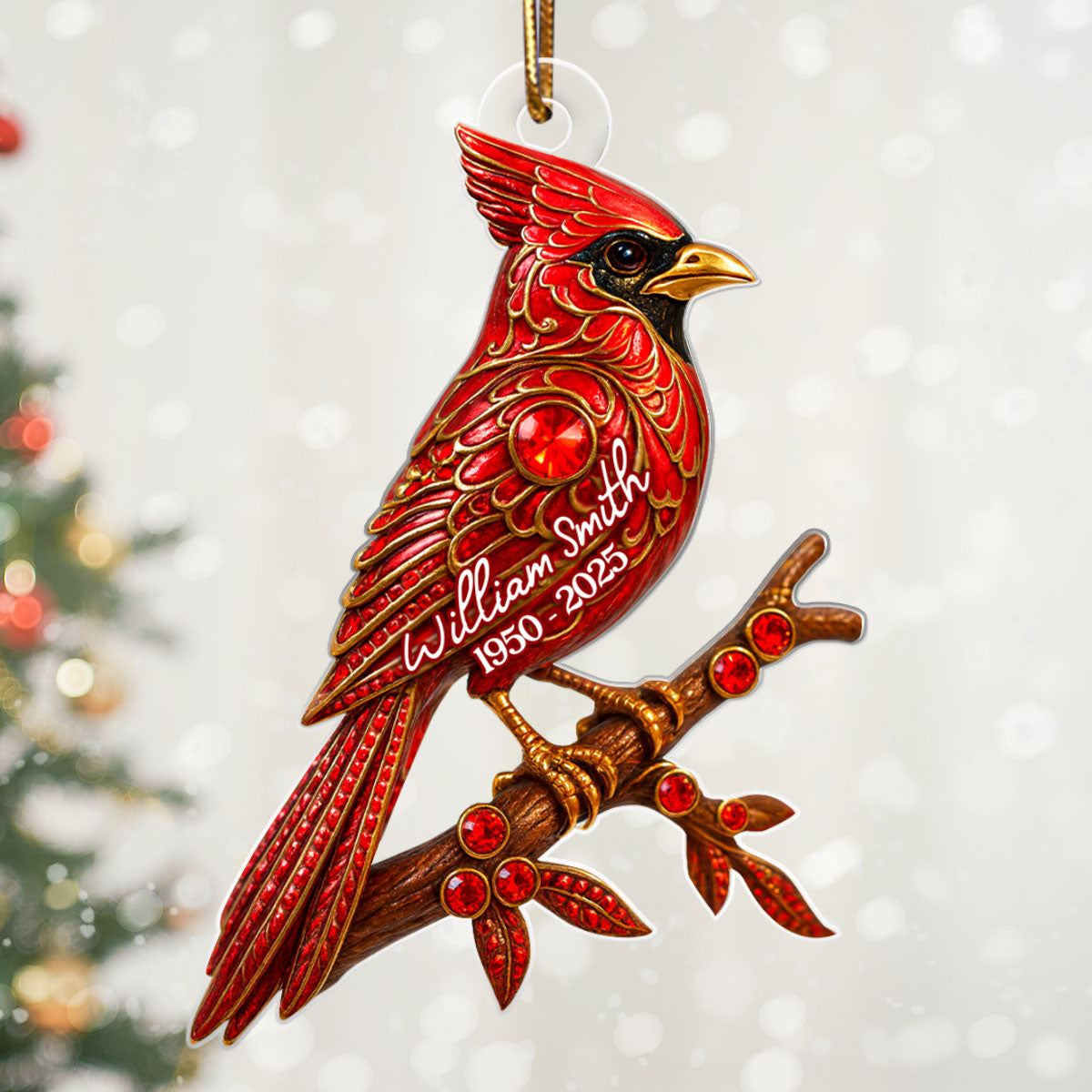 3D Metal Red Cardinal Memorial - Personalized Acrylic Ornament - Sympathy Christmas Gift For Loss Of Loved Ones