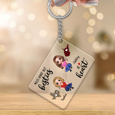 Doll Besties Sitting Miles Apart Besties At Heart Long Distance Personalized Acrylic Keychain - Gift For Best Friend