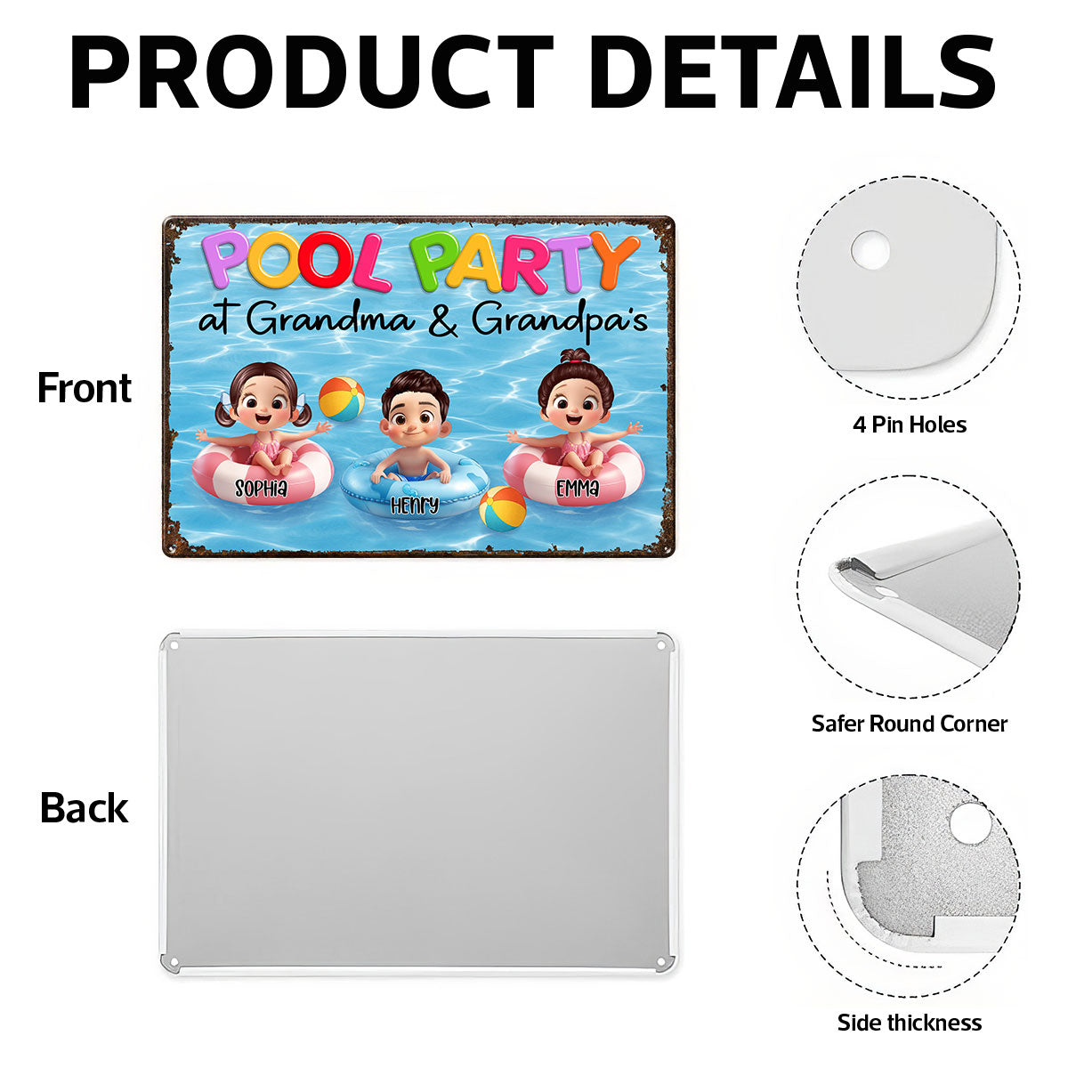 Pool Party At Grandma Grandpa Personalized Metal Sign