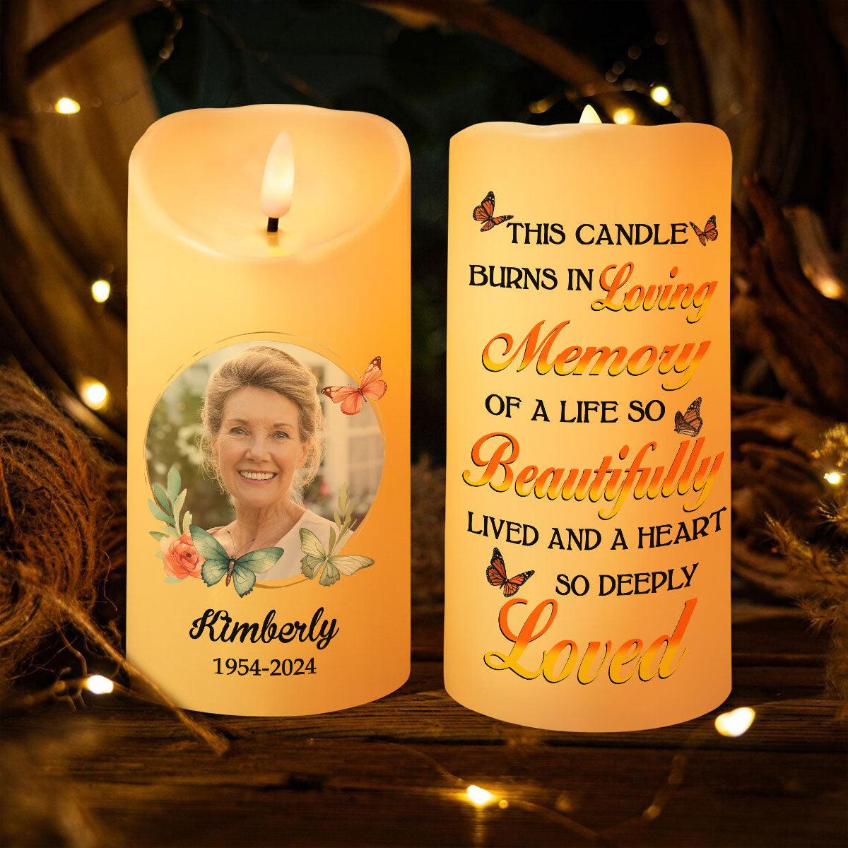 This Candle Burns In Loving Memory Personalized LED Candle, Custom Photo Sympathy Gift