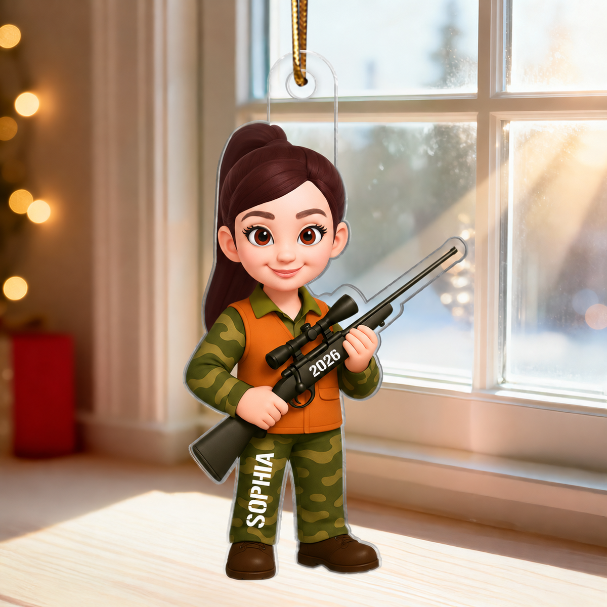 Christmas Boy Girl Hunting - Personalized Acrylic Ornament - Gift For Hunters, Hunting Lovers, Shooting Team, Grandson, Granddaughter