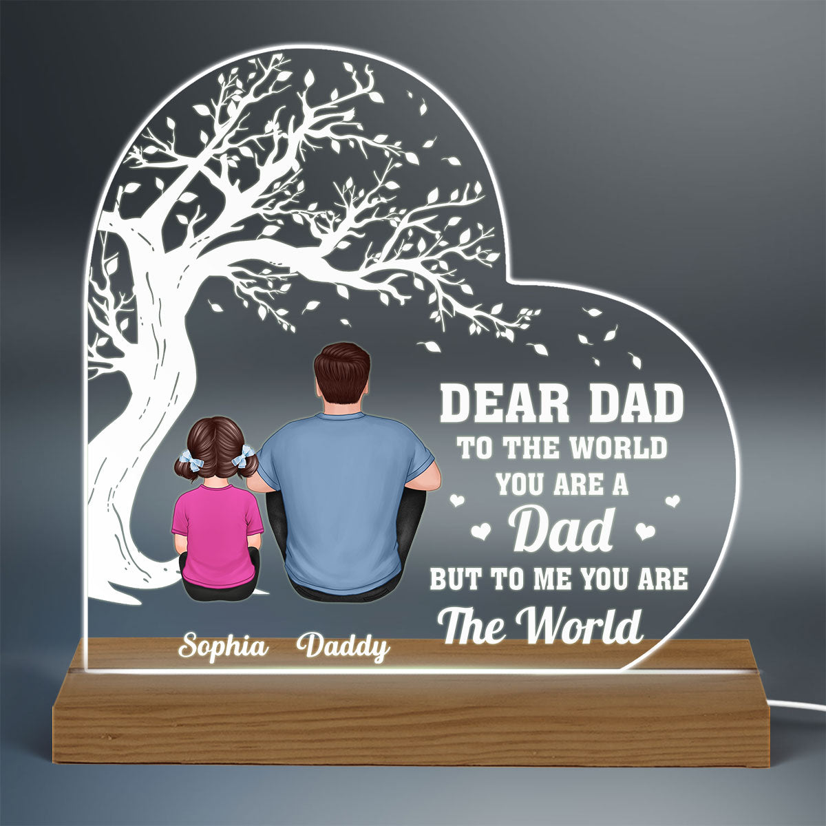 Dear Dad Sitting Dad And Kids Under Tree Personalized Warm Custom Shape LED Night Light
