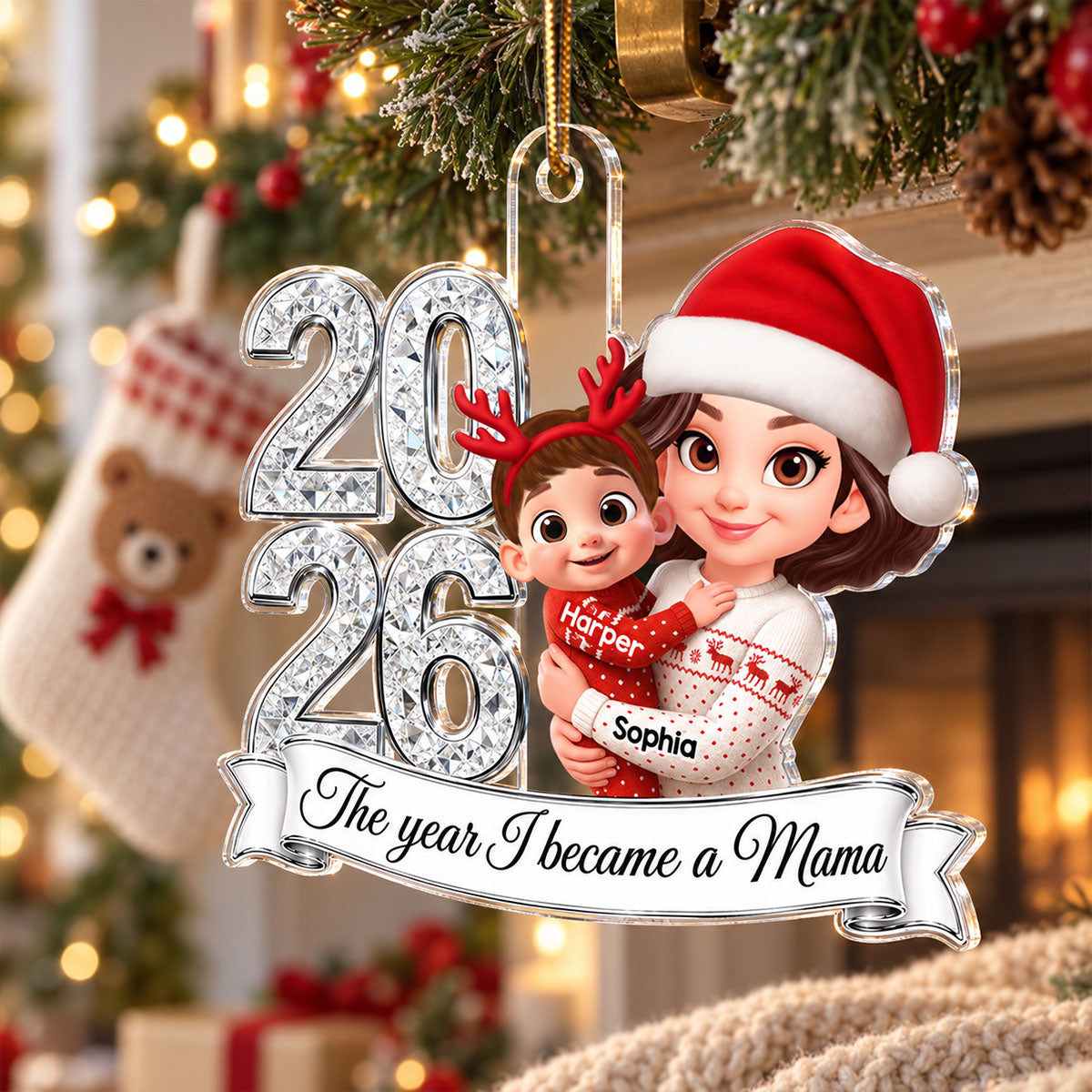 The Year I Became A Mom 2026 2D Flat - Personalized Acrylic Ornament - First Christmas As Mom Keepsake Gift