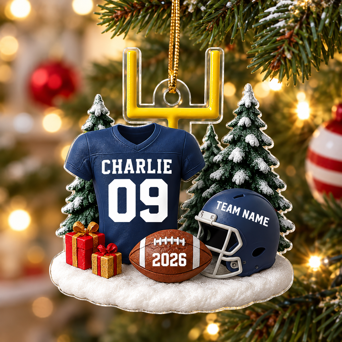 3D Effect Proud American Football Player Uniform - Personalized Acrylic Car Hanger - Gift For Football Lovers, Football Team