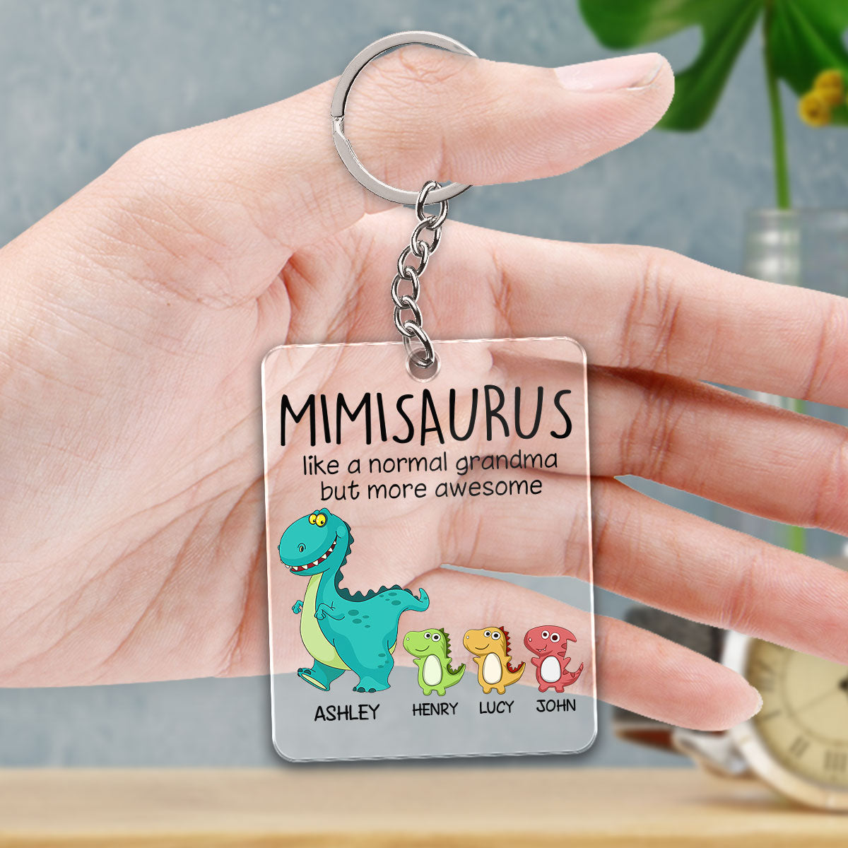Grandmasaurus And Kids Cute Dinosaurs Personalized Acrylic Keychain