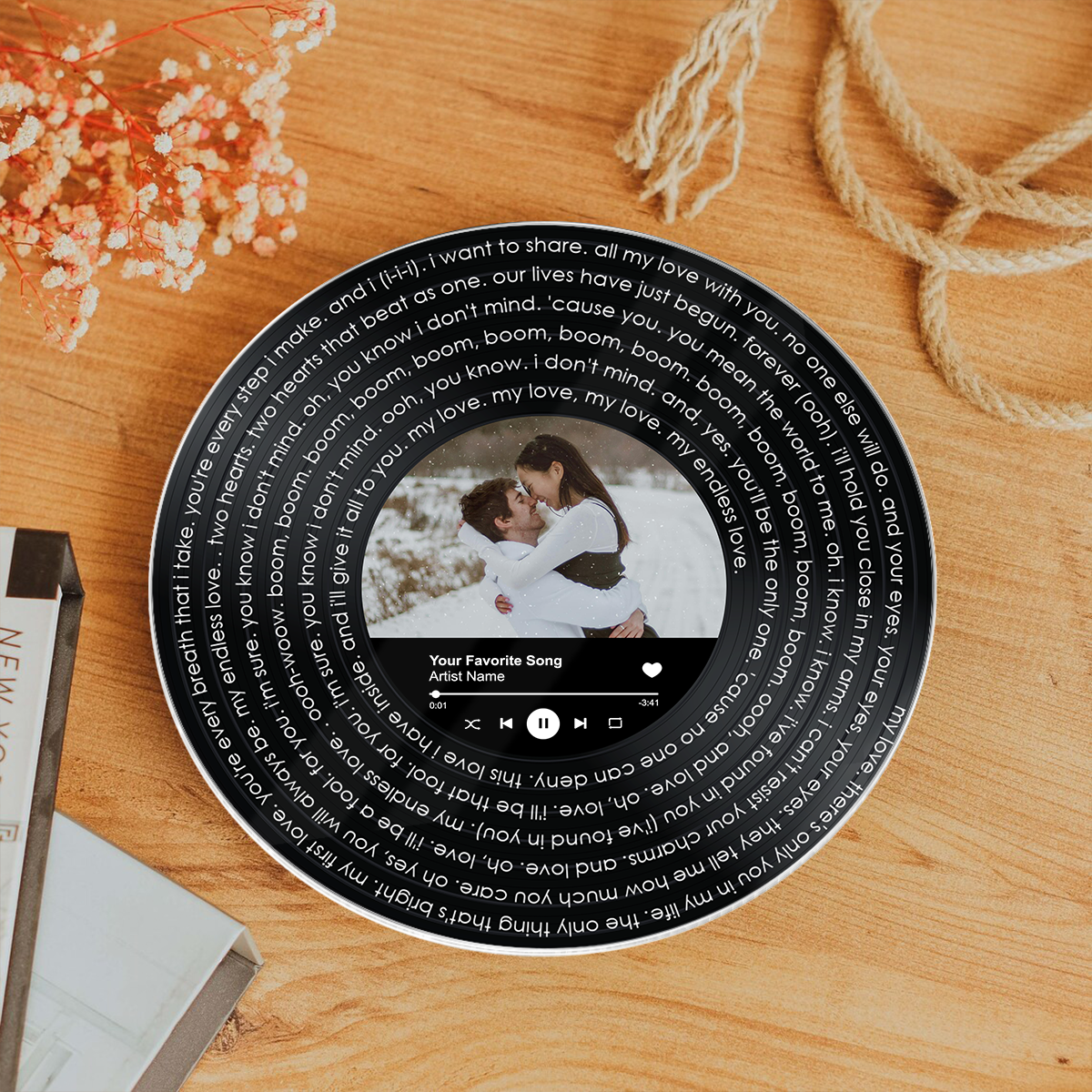 Solid Wood Custom Lyrics Vinyl Record Acrylic Song Plaque, Perfect Anniversary Keepsake Gift For Couples For Her For Him