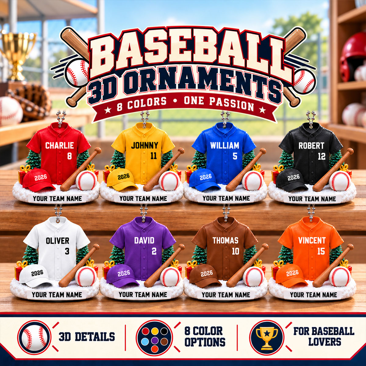 Proud Baseball Player Uniform - Personalized 3D Printed Ornament - Real 3D Ornament, Christmas Gift For American Football Players, Grandson, Son, Granddaughter, Daughter