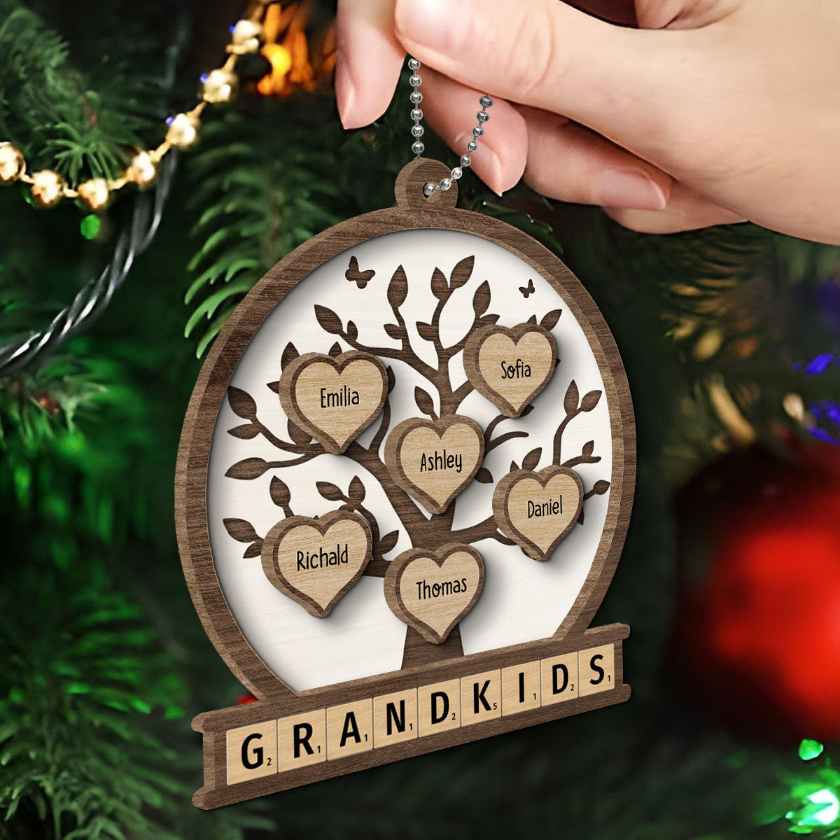 Grandkids Heart Tree Personalized 2-Layer Wooden Ornament