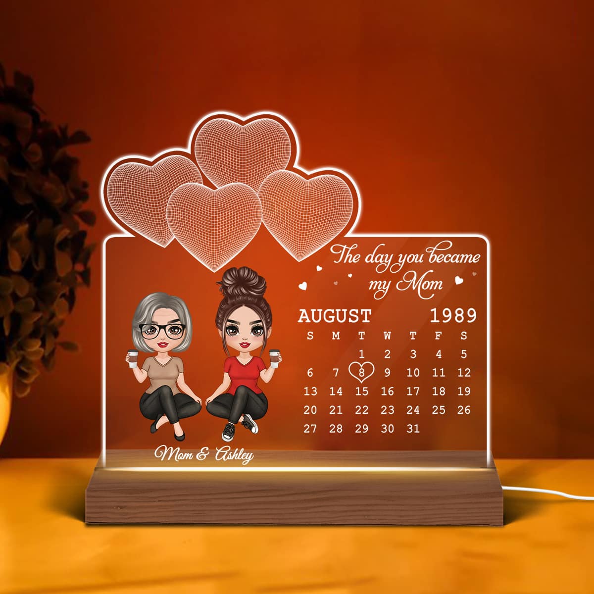 Doll Mother Daughter Under 3D Heart Personalized Custom Shape LED Night Light