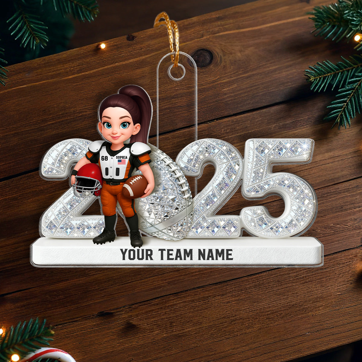 3D Shining Effect Christmas American Football Player - Personalized Acrylic Ornament - Christmas Gift For Football Players