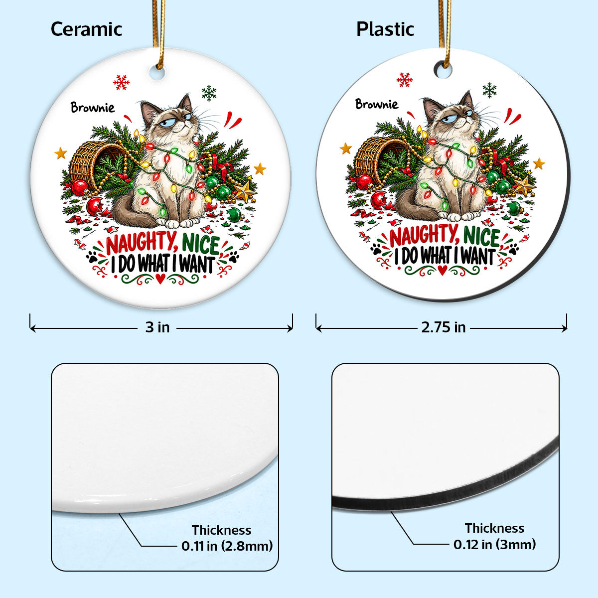 Everything Is Fine Bossy Cat Portrait From Your Photo - Personalized Ceramic Ornament - Funny Christmas Tree Decor For Cat Lovers