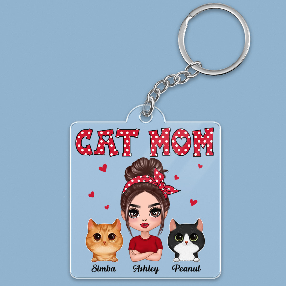 Polka Dot Pattern Doll Cat Mom Watercolor Cute Cats Personalized Acrylic Keychain