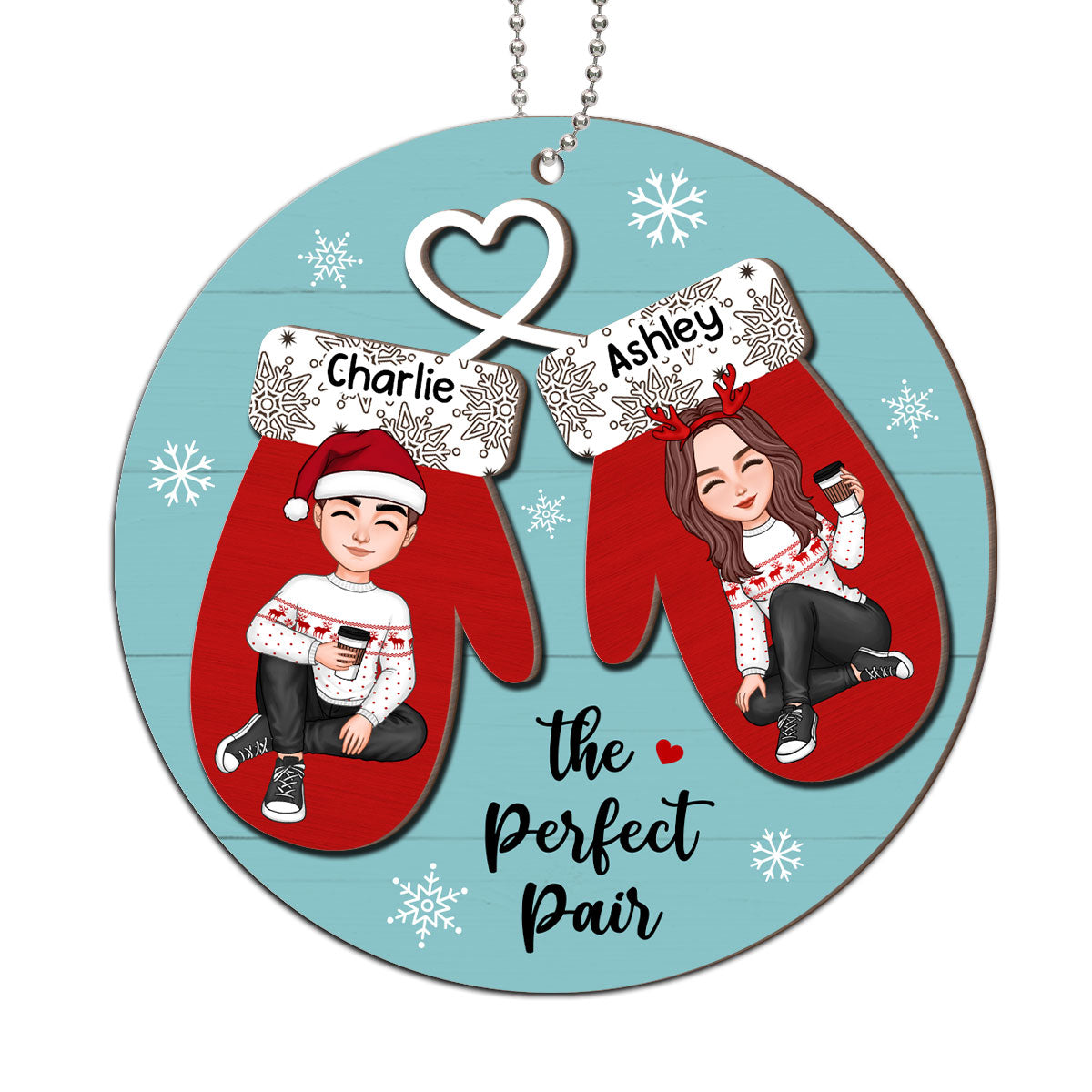 Perfect Pair Happy Christmas Couple Personalized 2-Layer Wooden Ornament