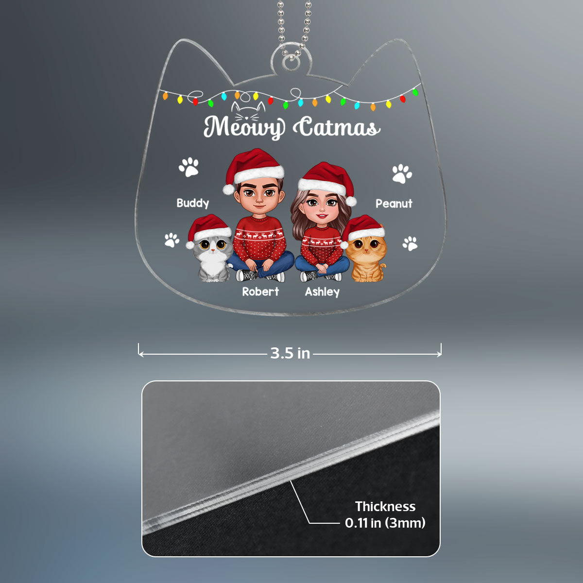 Couple You & Me And The Cats Cat Face Shape Christmas Personalized Acrylic Ornament