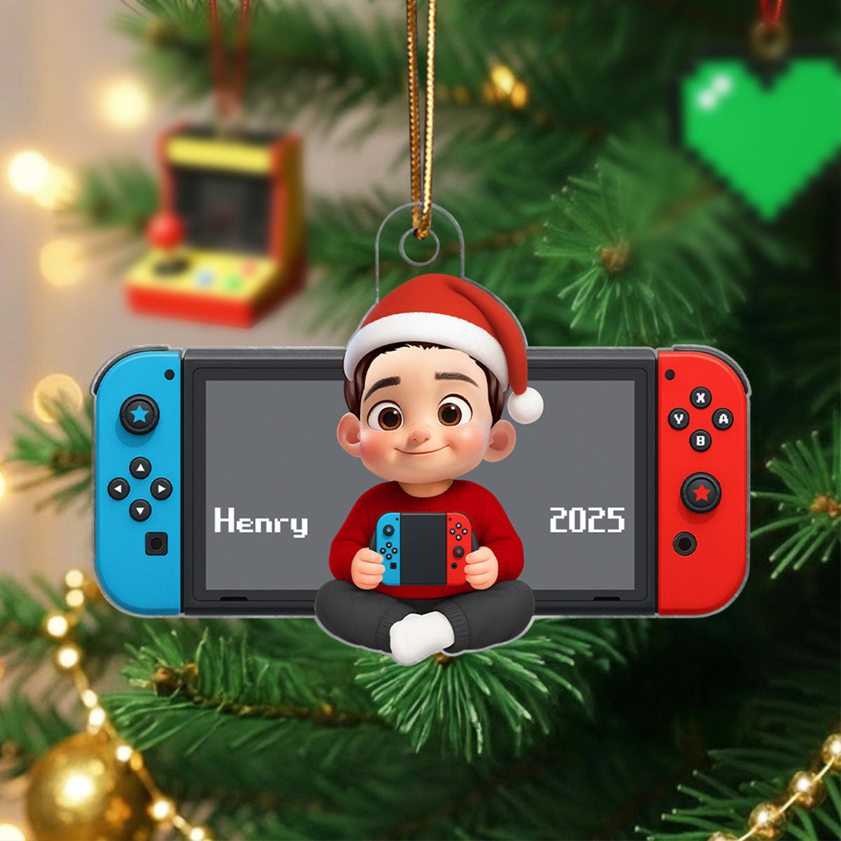 Personalized Gamer 3D Effect Ornament for Boys Girls, Christmas Gift for Kids