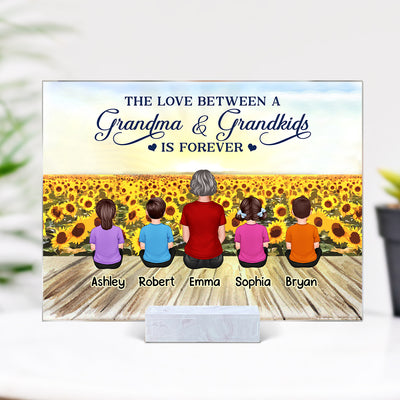 Sunflower Field Back View Grandma Mom With Kids Dogs Cats Sitting Personalized Acrylic Plaque