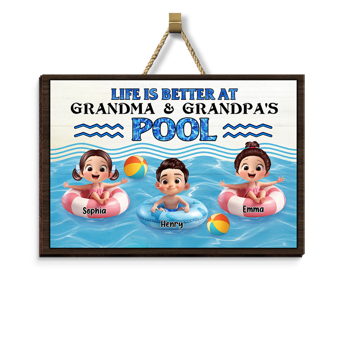 Life is Better at Grandma & Grandpa Pool Personalized Wooden Door Sign, Grandparents Hosting Grandkids Welcome Sign