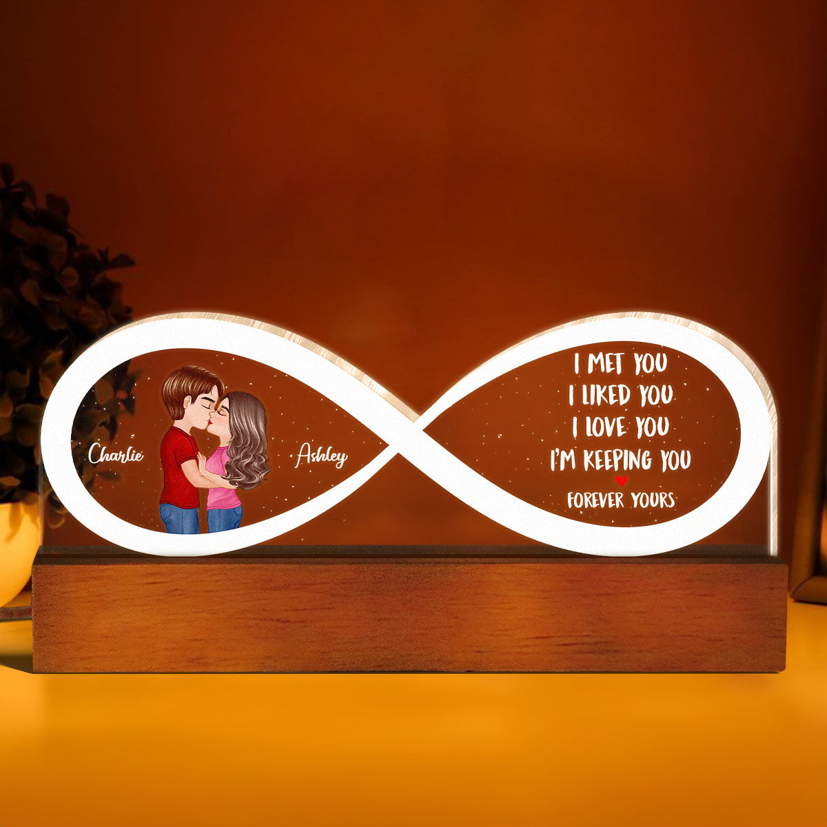 Couple Infinity I Met You Personalized Acrylic Block LED Night Light,  Gift, Anniversay Gift For Couples