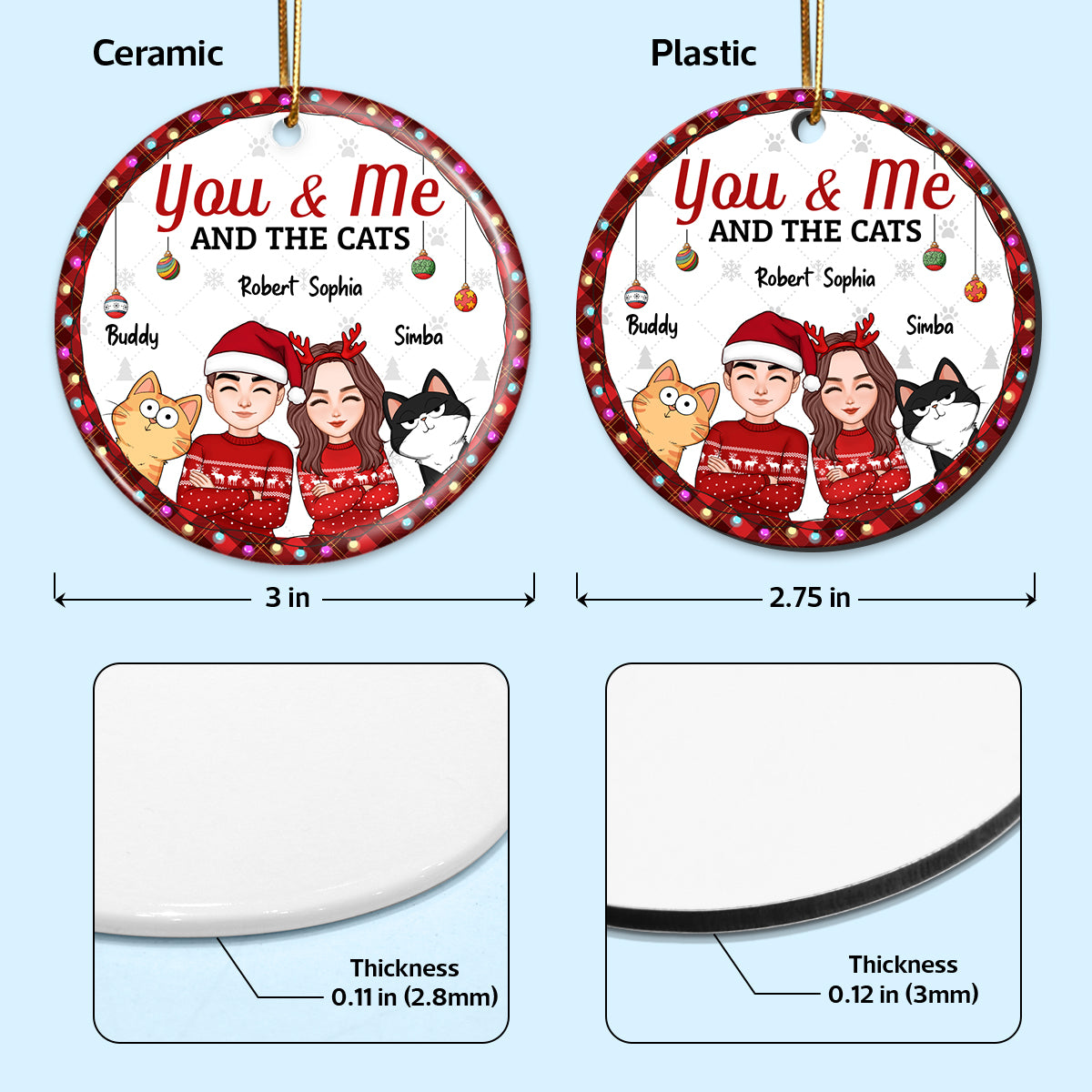 Christmas Cool Couple You Me And The Cats Personalized Circle Ornament