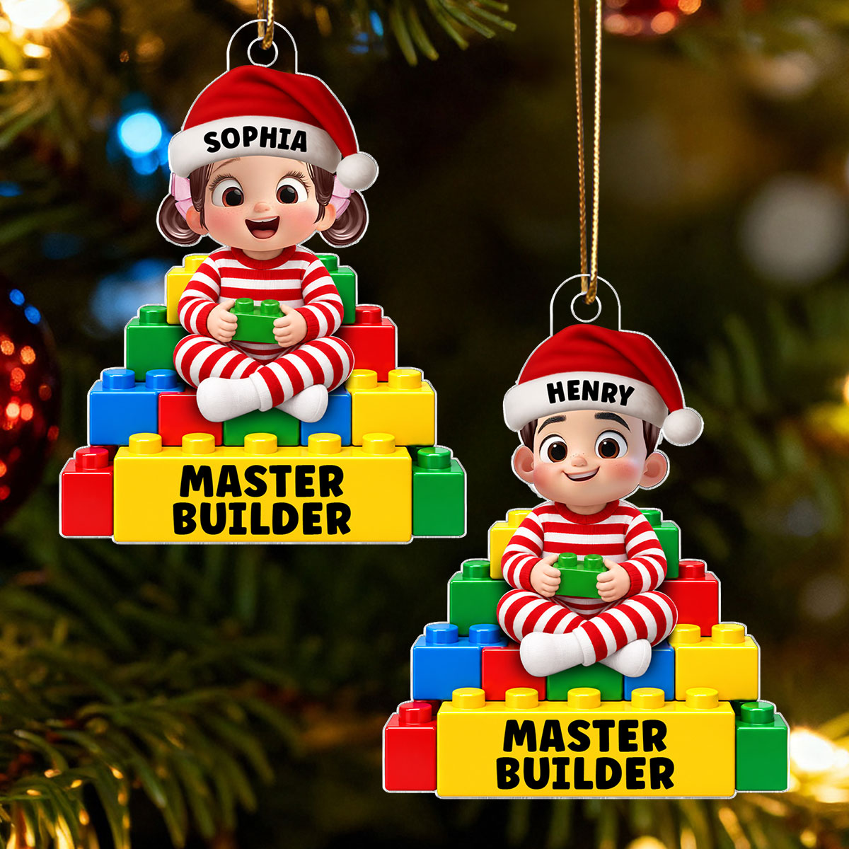 Little Cute Kid Master Builder - Personalized Acrylic Ornament - Christmas Gift For Kids, Son, Grandson, Daughter, Granddaughter