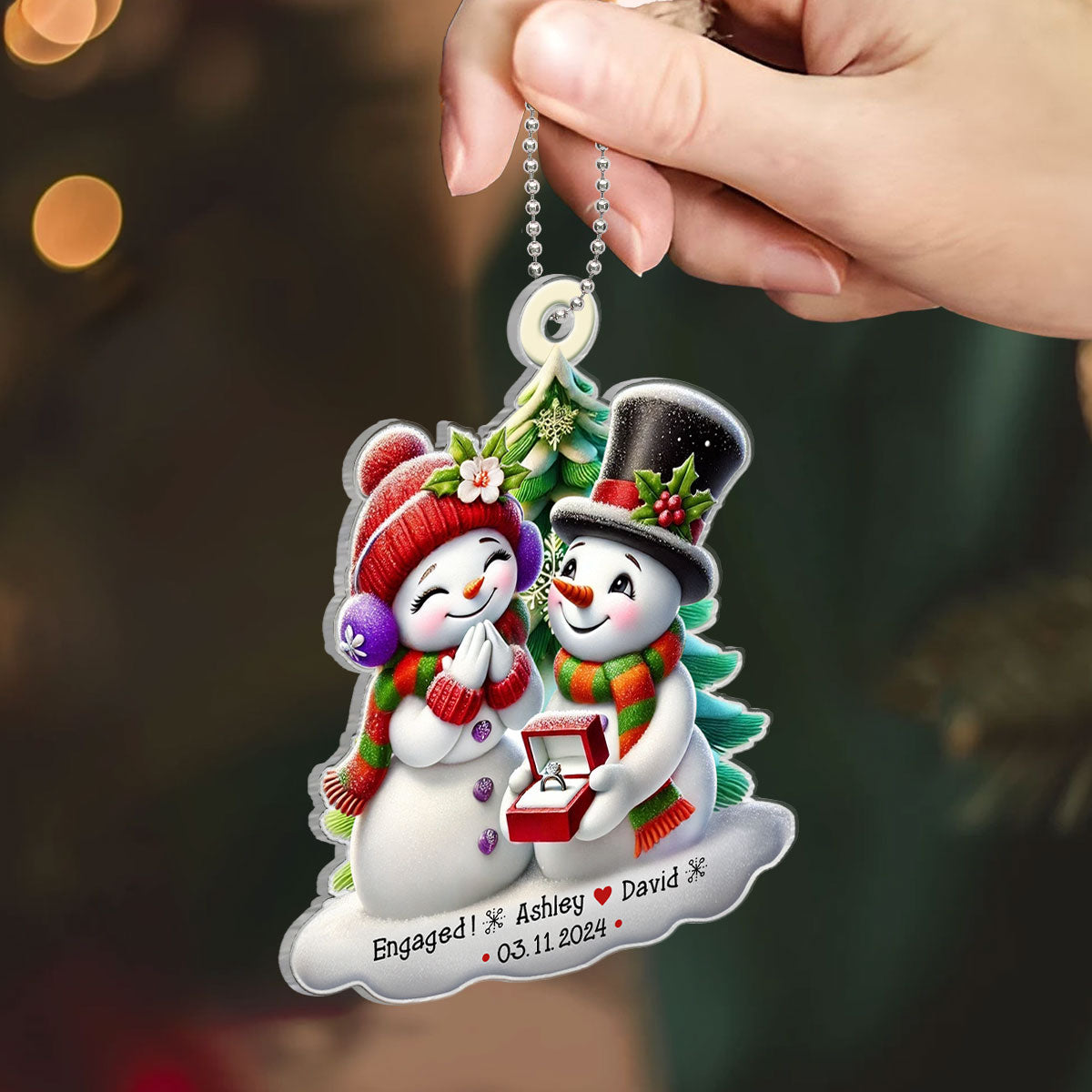 Engagement Snowman Couple Personalized Acrylic Ornament, Christmas Gift For Him, For Her, For The Couple