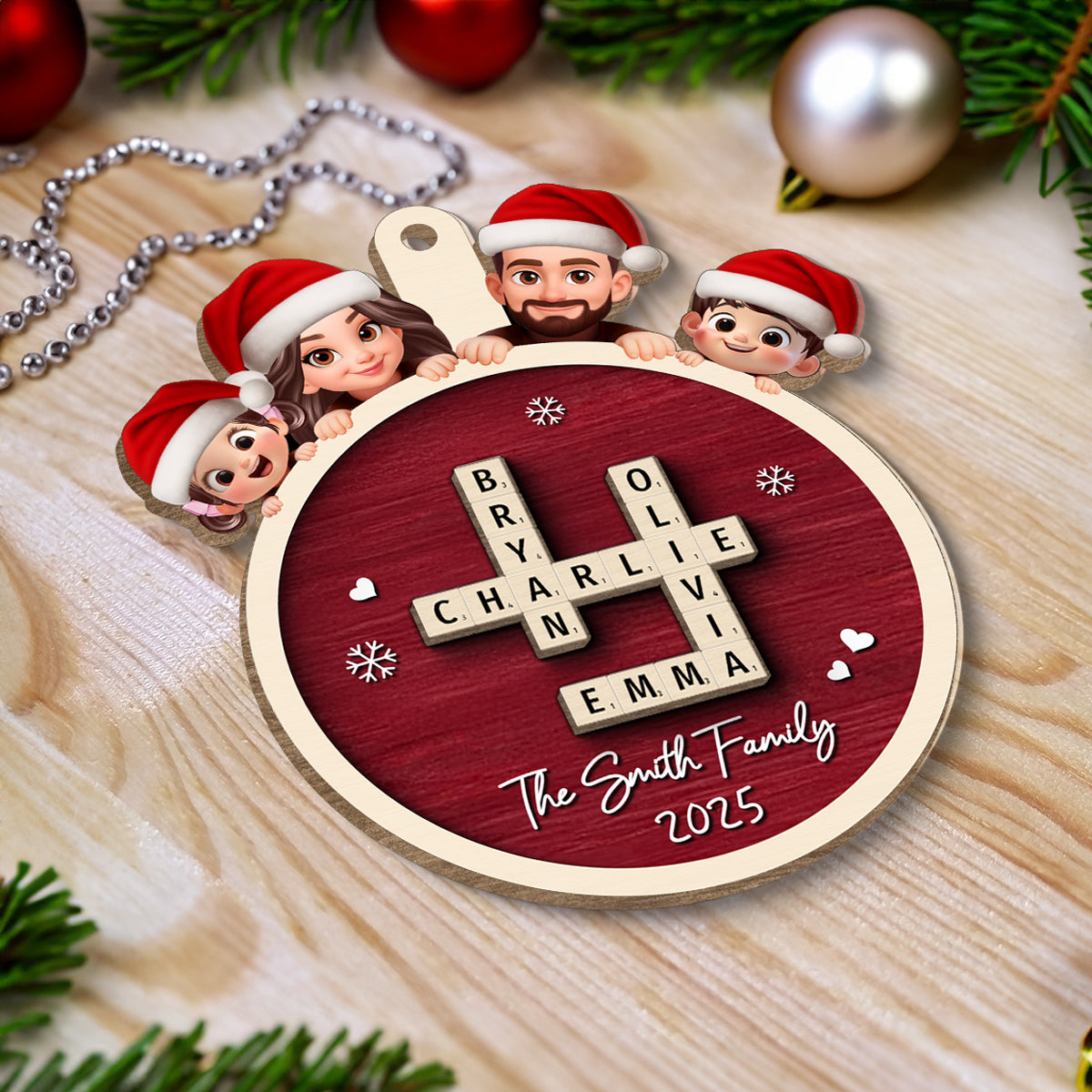 Grandkids Crossword Cute Kids Personalized 2-Layered Wooden Ornament, Christmas Gift for Granddaughter, Grandson