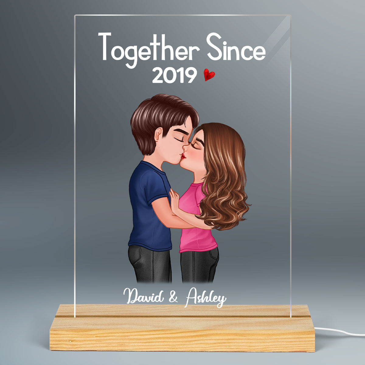 Doll Couple Kissing  Anniversary Gift For Him Gift For Her Personalized 7 Colors Plaque LED Night Light