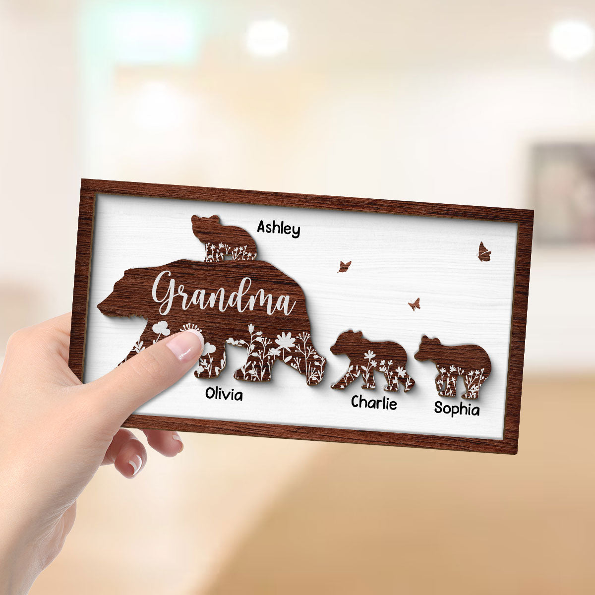 Mama Grandma Bear Personalized 2-layer Wooden Plaque