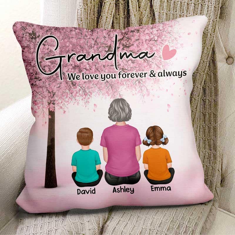 Grandma Grandkids Under Blossom Tree Personalized Pillow (Insert Included)