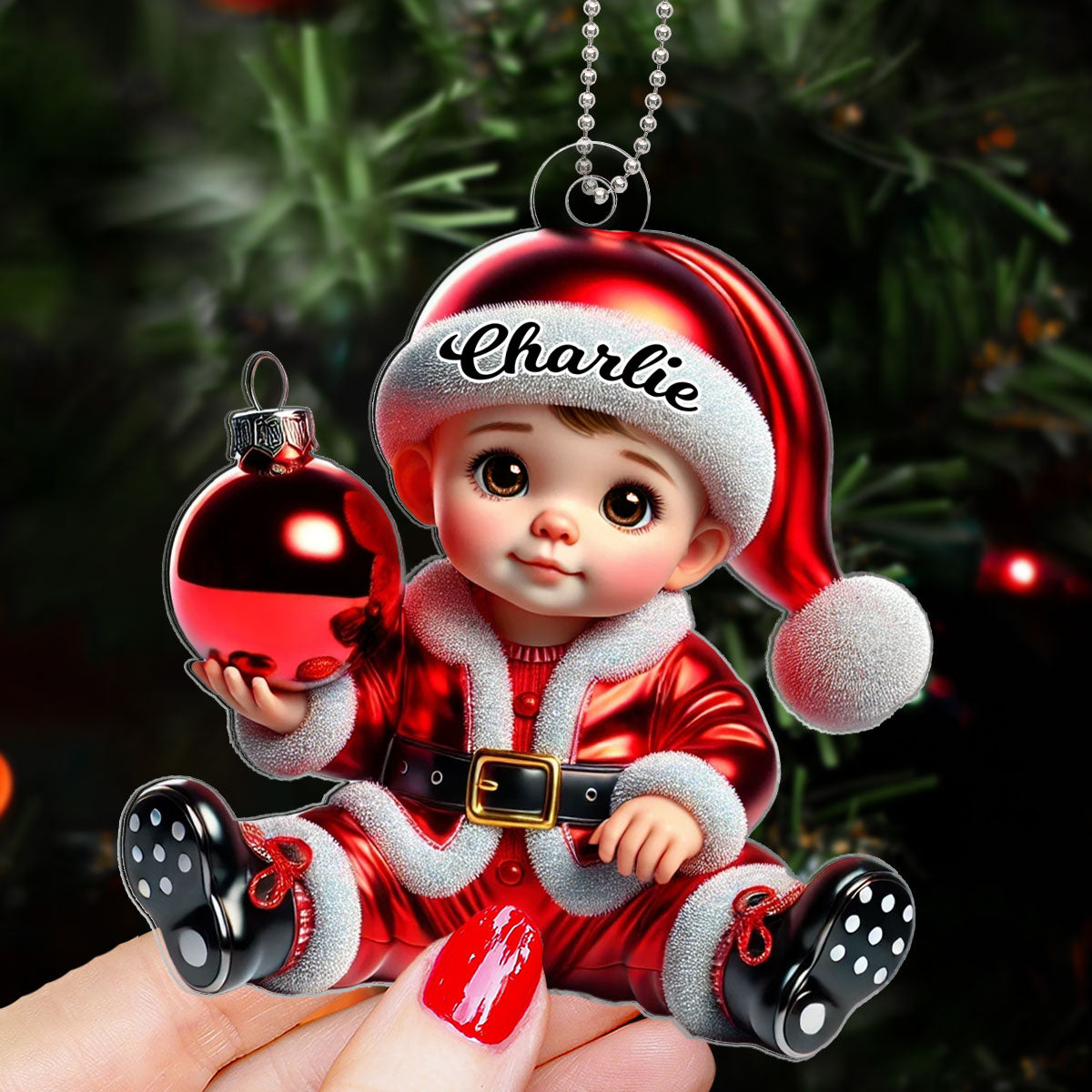 Baby In Santa Costume Personalized 2D Flat Acrylic Ornament, Christmas Gift for New Mom, New Dad, Baby Keepsake