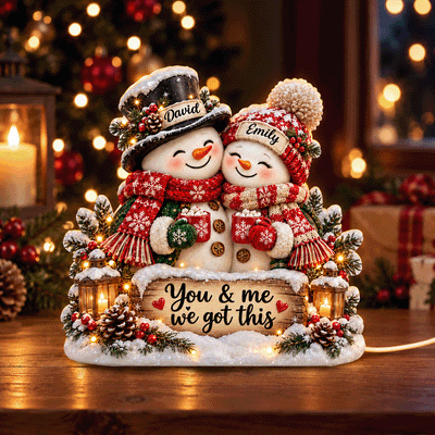 Snowman Couple Hugging - Personalized Light Box - Heartfelt Christmas Gift for Her, Gift for Him