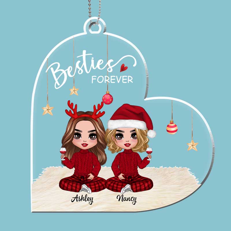 Heart Shape Doll Besties Christmas Checkered Pants Personalized Acrylic Ornament
