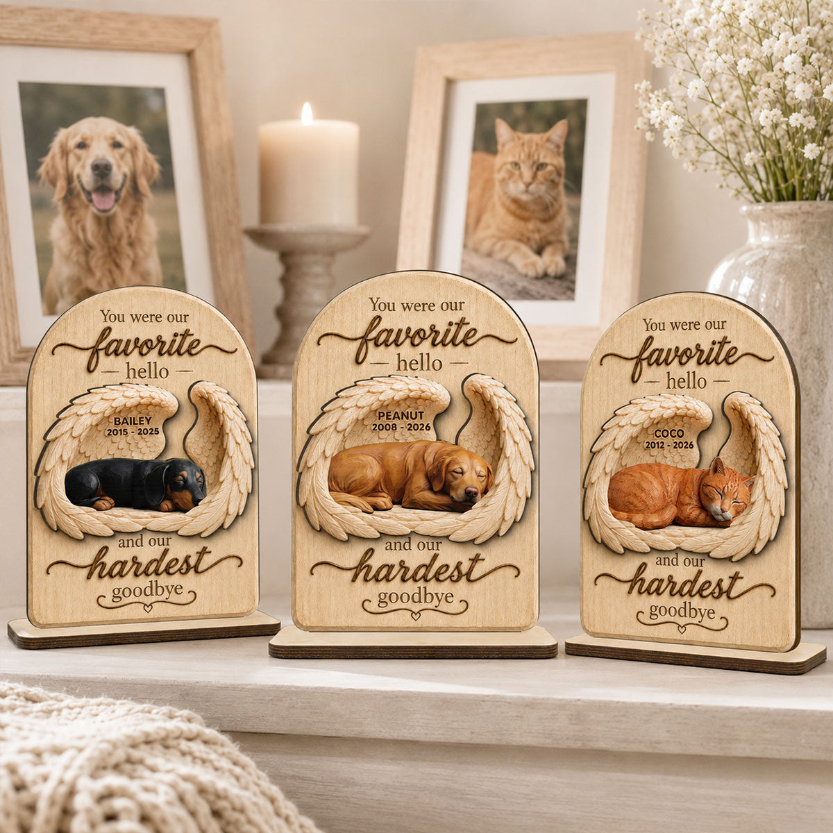 Pet Dog Cat Memorial Custom Photo You Were Our Favorite Hello - Personalized 2-Layered Wooden Plaque - Sympathy Gift, Remembrance Gift