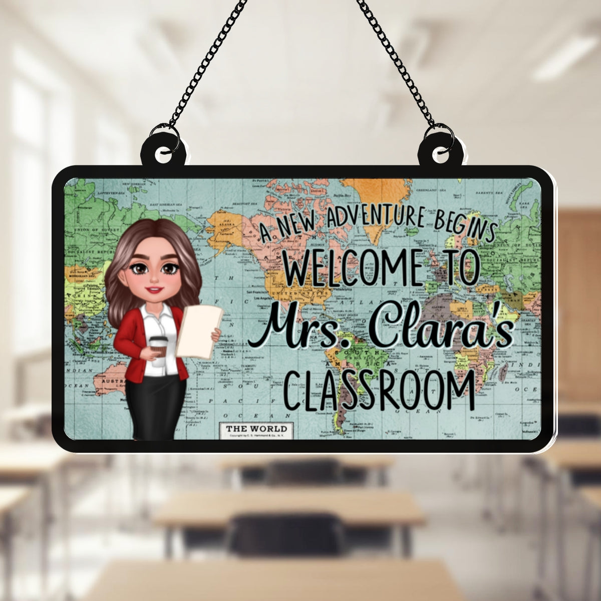 World Map Adventure Themed Welcome To Classroom Personalized Acrylic Suncatcher, Back To School, Classroom Decor
