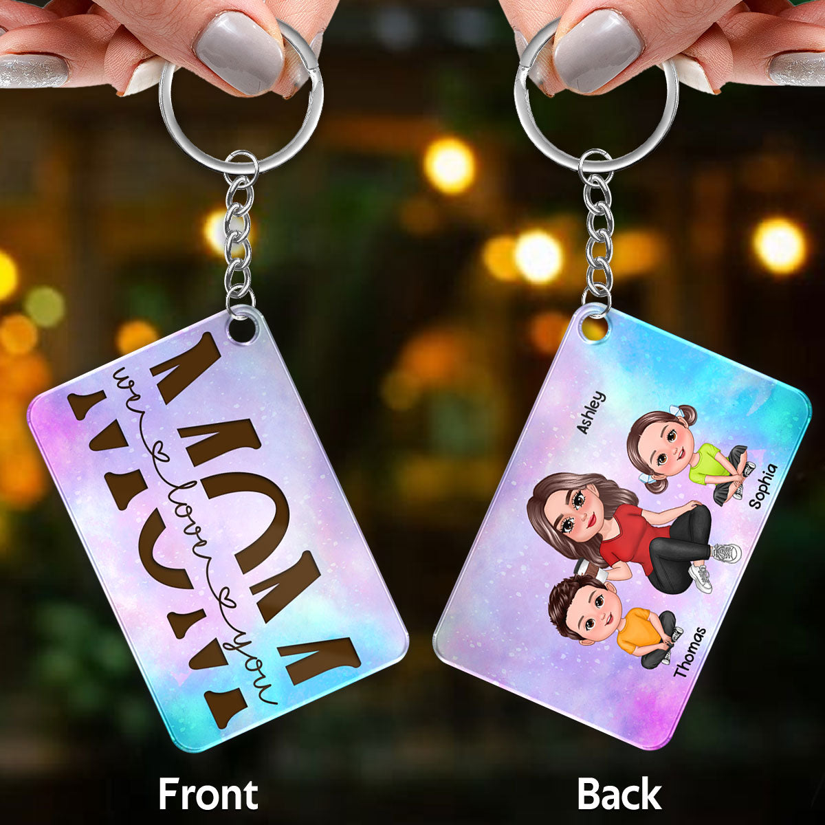 Best Mom Ever Pretty Doll Woman & Kids Galaxy Personalized Acrylic Keychain