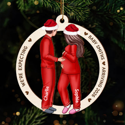 Expecting Parents Christmas Pregnancy Personalized Wooden Ornament, Baby Arriving Ornament