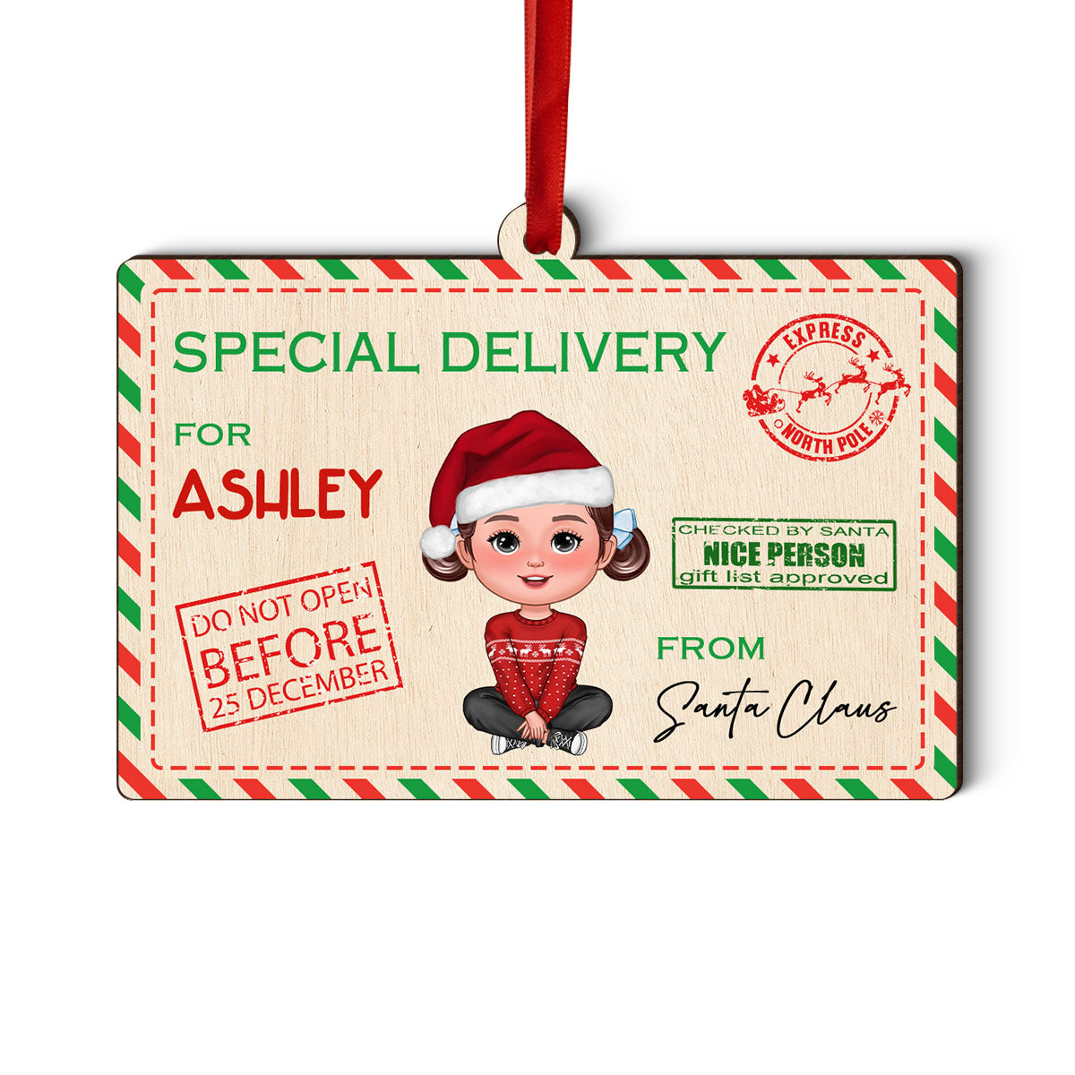 Letter From Santa Special Delivery For Cute Doll Kid Personalized Money Holder Ornament, Christmas Gift For Daughter Son Granddaughter Grandson