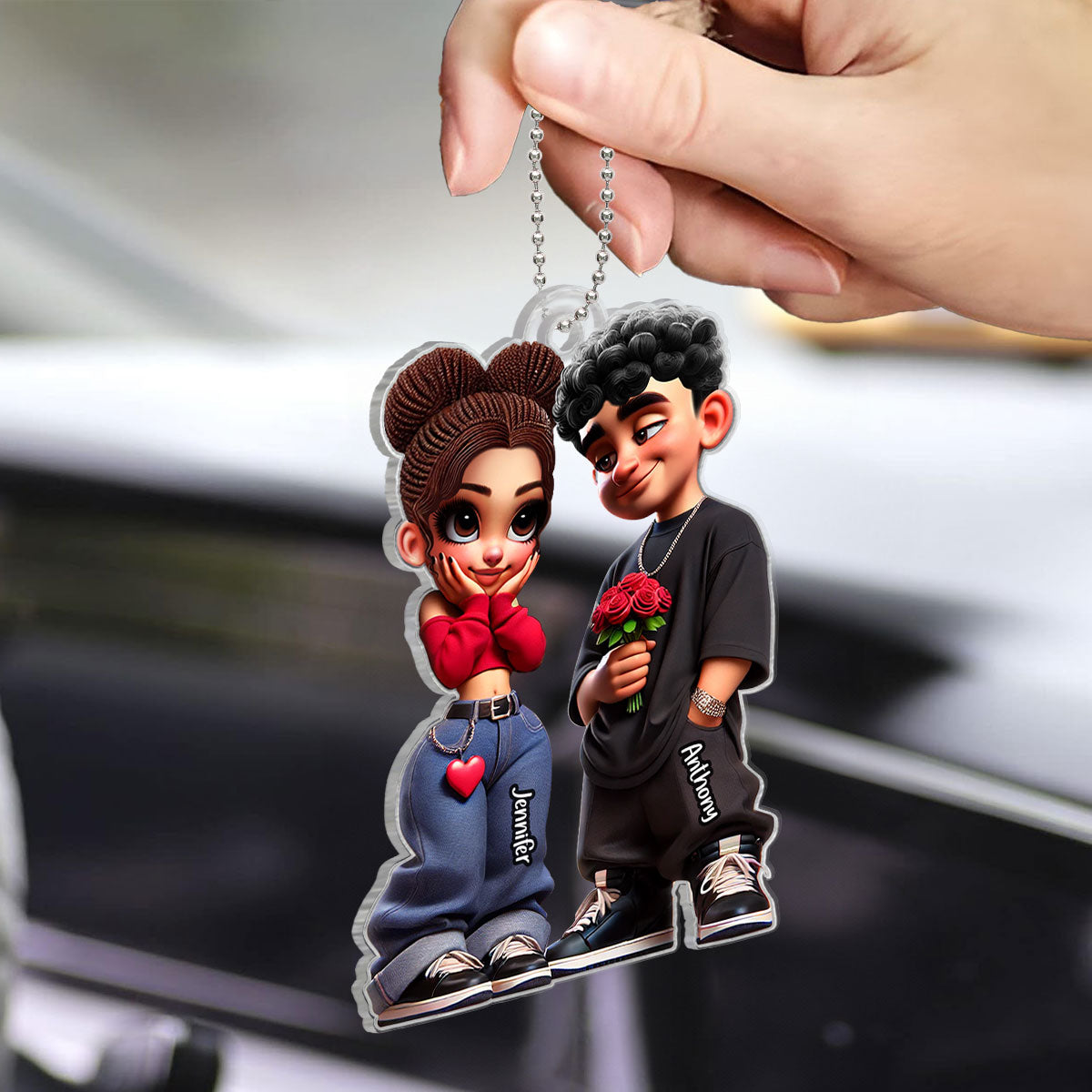 3D Effect Y2K Couple Personalized Acrylic Car Hanger,  Gift For Couple, For Him, For Her